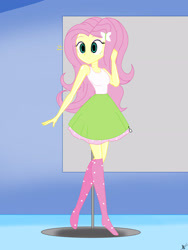 Size: 2448x3264 | Tagged: safe, alternate version, artist:diegosagiro, fluttershy, human, equestria girls, g4, clothes, female, high res, inanimate tf, mannequin, mannequin tf, multiple variants, partially undressed, price tag, socks, solo, stocking feet, transformation