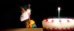Size: 3840x1620 | Tagged: safe, artist:makaryo, señor butterscotch, g5, black background, cake, candle, food, simple background, solo