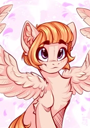 Size: 1129x1600 | Tagged: safe, artist:falafeljake, oc, oc only, pegasus, pony, chest fluff, ear fluff, female, pegasus oc, solo, spread wings, wings