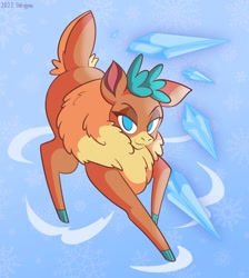 Size: 986x1099 | Tagged: safe, artist:shirojyuu, velvet (tfh), deer, reindeer, them's fightin' herds, 2022, cloven hooves, community related, female, fluffy, icicle, looking at you, no pupils, solo