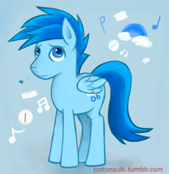 Size: 1280x1318 | Tagged: safe, artist:cottonsulk, oc, oc only, oc:replacer, pegasus, pony, male, music notes, solo, stallion