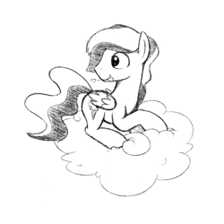 Size: 540x540 | Tagged: safe, artist:cottonsulk, oc, oc only, oc:tootie-frootie, pegasus, pony, cloud, male, monochrome, on a cloud, rule 63, simple background, solo, stallion, tongue out, white background