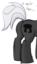 Size: 400x690 | Tagged: safe, artist:toughbluff, oc, oc only, oc:patience, pony, butt, male, pi, plot, shy, simple background, solo, stallion, white background