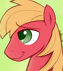 Size: 500x560 | Tagged: safe, artist:cottonsulk, big macintosh, earth pony, pony, g4, bust, green background, male, simple background, smiling, solo, stallion