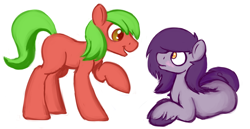 Size: 900x464 | Tagged: safe, artist:cottonsulk, oc, oc only, oc:slink, earth pony, pony, blushing, duo, looking at each other, looking at someone, male, simple background, stallion, white background