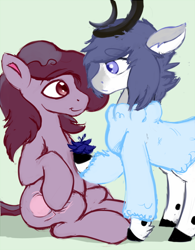Size: 450x577 | Tagged: safe, artist:cottonsulk, oc, oc:cottonsulk, oc:frost flowers, earth pony, pony, duo, flower, looking at each other, looking at someone, male, stallion