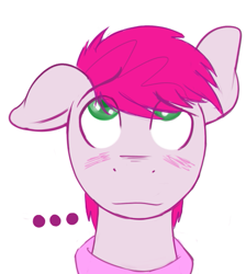 Size: 549x612 | Tagged: safe, artist:cottonsulk, oc, oc only, oc:raspberry scents, earth pony, pony, blushing, bust, looking up, male, one ear down, simple background, solo, stallion, white background