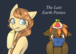 Size: 2039x1446 | Tagged: safe, artist:natt333, button mash, oc, oc:cream heart, earth pony, pony, fanfic:the last earth ponies, g4, author:shakespearicles, canon x oc, cap, closed mouth, clothes, colt, cover art, duo, duo male and female, earth pony oc, eyebrows, eyelashes, eyes open, family, fanfic, fanfic art, fanfic cover, female, fimfiction, foal, game boy, hat, heart, heart eyes, horny, implied inbreeding, implied incest, implied sex, implied shipping, incest, infidelity, lip bite, logo, looking, looking at someone, male, mother and child, mother and son, nostrils, open mouth, parent and child, playing video games, propeller hat, pupils, raised eyebrow, shakespearicles, ship:buttoncest, shipping, signature, simple background, straight, teeth, text, the last earth ponies, unshorn fetlocks, wall of tags, wingding eyes, xk-class end-of-the-world scenario