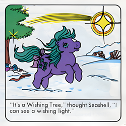Size: 620x620 | Tagged: artist needed, safe, official comic, seashell (g1), earth pony, pony, comic:my little pony (g1), g1, bow, dialogue, female, mare, scan, solo, tail, tail bow, the wishing tree, trotting, upscaled