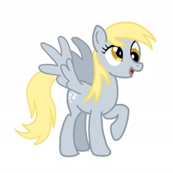 Size: 2329x2330 | Tagged: safe, artist:azhu, derpy hooves, pegasus, pony, g4, digital art, high res, looking right, raised hoof, simple background, solo, spread wings, white background, wings, yellow mane