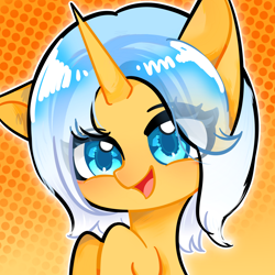 Size: 2048x2048 | Tagged: safe, artist:miwq, derpibooru exclusive, oc, oc:aurore soleilevant, pony, unicorn, cute, high res, looking at you, orange coat, smiling, solo