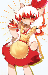 Size: 1280x2006 | Tagged: safe, artist:astralblues, oc, oc:cunben_mapleleaf, pony, apron, bipedal, clothes, cute, dress, food, ocbetes, pudding, skirt, solo
