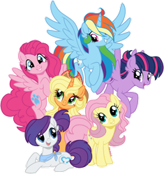 Size: 1280x1362 | Tagged: safe, artist:mrufka69, applejack, fluttershy, pinkie pie, rainbow dash, rarity, twilight sparkle, alicorn, earth pony, pegasus, pony, unicorn, g4, alicornified, alternate design, alternate hairstyle, alternate universe, bandana, ear fluff, earth pony fluttershy, earth pony rarity, eyeshadow, female, flying, looking at you, makeup, mane six, mare, pegasus pinkie pie, pegasus twilight sparkle, png, race swap, rainbowcorn, role reversal, simple background, smiling, smiling at you, spread wings, transparent background, unicorn applejack, wings