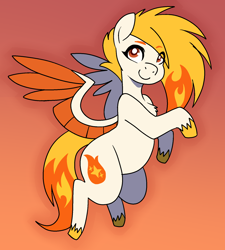 Size: 1572x1749 | Tagged: safe, artist:/d/non, flare (g5), pegasus, pony, g5, belly, chest fluff, chubby, eyebrows, februpony, februpony 2023, female, flying, gradient background, looking up, mare, orange hair, smiling, unshorn fetlocks, white fur