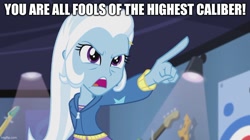 Size: 888x499 | Tagged: safe, edit, edited screencap, screencap, trixie, human, equestria girls, g4, guitar centered, caption, futurama, image macro, male, solo, text