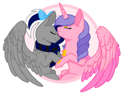 Size: 867x669 | Tagged: safe, artist:kathepart, artist:lilith1light, edit, oc, oc only, oc:hearty love, alicorn, pegasus, pony, alicorn oc, base used, clothes, couple, craft, female, horn, pegasus oc, simple background, white background, wings