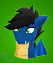 Size: 502x591 | Tagged: safe, artist:exobass, oc, oc only, oc:exobass, dragon, confused, dragonified, eyelashes, fangs, female, furry, green background, lineless, simple background, solo, species swap