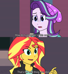 Size: 3840x4200 | Tagged: safe, artist:altynp, starlight glimmer, sunset shimmer, human, equestria girls, equestria girls specials, g4, my little pony equestria girls: mirror magic, beanie, dialogue, duo, female, hat, invincible, meme, omni-man, parody, ponified meme, scene parody