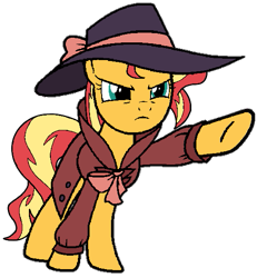 Size: 525x569 | Tagged: safe, artist:noi kincade, sunset shimmer, pony, unicorn, g4, clothes, detective, detective shimmer, female, hat, simple background, solo, transparent background