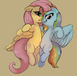 Size: 1738x1704 | Tagged: safe, artist:mandumustbasukanemen, fluttershy, rainbow dash, pegasus, pony, g4, armpits, belly, belly button, duo, embrace, featureless crotch, female, holding a pony, inviting you, lesbian, looking at you, pubic mound, ship:flutterdash, shipping, simple background