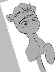 Size: 720x929 | Tagged: safe, artist:mango_moon190, hitch trailblazer, earth pony, pony, g5, grayscale, male, monochrome, raised hoof, solo, stallion