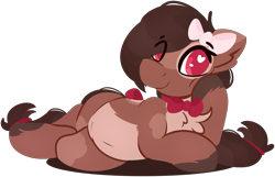 Size: 1709x1103 | Tagged: safe, artist:rhythmpixel, oc, oc only, oc:choccy milk, earth pony, pony, belly, belly button, bow, chest fluff, female, looking at you, lying down, mare, simple background, solo, transparent background