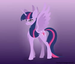 Size: 2600x2200 | Tagged: safe, artist:margaritaenot, twilight sparkle, alicorn, pony, g4, gradient background, high res, solo, spread wings, twilight sparkle (alicorn), vector, wings
