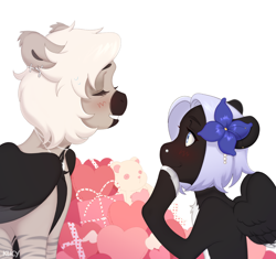 Size: 2500x2350 | Tagged: safe, artist:kucy, oc, oc:devilvoice, bat pony, bat pony oc, female, high res, holiday, looking at each other, looking at someone, simple background, valentine's day, white background
