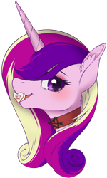 Size: 1328x2219 | Tagged: safe, artist:taytinabelle, derpibooru exclusive, princess cadance, alicorn, pony, g4, bust, candy hearts, choker, collar, ear fluff, female, holiday, looking at you, mare, mouth hold, open mouth, simple background, smiling, solo, transparent background, valentine's day
