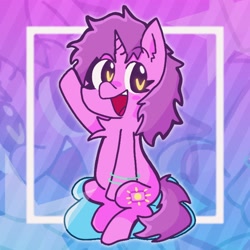 Size: 2048x2048 | Tagged: safe, artist:stariightglimmr, oc, oc only, oc:sungaze, pony, unicorn, heart, heart eyes, high res, looking at you, open mouth, open smile, smiling, solo, waving, waving at you, wingding eyes