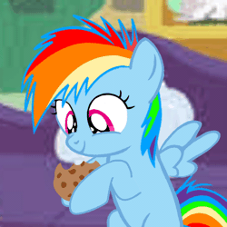 Size: 720x720 | Tagged: safe, artist:mlplary6, rainbow dash, pegasus, pony, g4, animated, cookie, cute, dashabetes, eating, eyes closed, female, filly, filly rainbow dash, foal, food, gif, nom, smiling, solo, younger