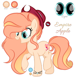 Size: 2048x2048 | Tagged: safe, artist:harmonyvitality-yt, oc, oc only, oc:empire apple, earth pony, pony, g4, bracelet, earth pony oc, eyelashes, female, hat, high res, jewelry, mare, offspring, parent:applejack, parent:caramel, parents:carajack, simple background, smiling, solo, transparent background