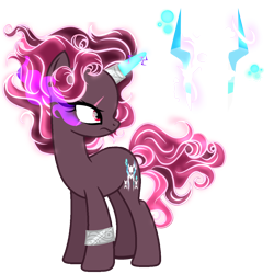 Size: 2048x2048 | Tagged: safe, artist:harmonyvitality-yt, oc, oc only, pony, unicorn, eyelashes, female, frown, high res, horn, horn ring, looking back, mare, offspring, parent:king sombra, parent:tempest shadow, ring, simple background, solo, sombra eyes, transparent background, unicorn oc