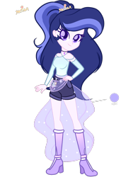 Size: 1536x2048 | Tagged: safe, artist:harmonyvitality-yt, oc, oc only, oc:harmony vitality, human, equestria girls, g4, base used, boots, clothes, eyelashes, female, hand on hip, high heel boots, shoes, shorts, simple background, smiling, solo, transparent background