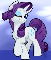Size: 2539x2969 | Tagged: safe, artist:gleamydreams, rarity, pony, unicorn, g4, female, high res, mare, one eye closed, raised hoof, smiling, solo, wink