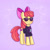 Size: 1000x1000 | Tagged: safe, artist:felicitea, apple bloom, earth pony, pony, g4, adorabloom, apple bloom's bow, blushing, bow, clothes, cool, cute, februpony, female, filly, foal, hair bow, pink background, shirt, simple background, smiling, solo, sunglasses, t-shirt