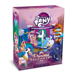 Size: 1280x1280 | Tagged: safe, artist:marybellamy, princess cadance, princess celestia, princess luna, rarity, shining armor, alicorn, pony, unicorn, g4, official, 3d, board game, card game, carousel boutique, cute, female, game expansion, logo, male, mare, merchandise, simple background, smiling, stallion, transparent background