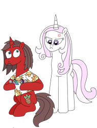 Size: 2097x2761 | Tagged: safe, artist:supahdonarudo, fleur-de-lis, princess celestia, queen novo, oc, oc:ironyoshi, pony, unicorn, series:fleurbuary, g4, my little pony: the movie, angry, clothes, cross-popping veins, cute when angry, emanata, fleur-de-lis is not amused, high res, holding, looking at each other, looking at someone, playing, scared, shirt, simple background, sweat, toy, transparent background, unamused