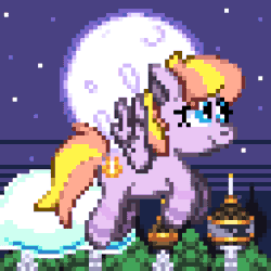 Size: 512x512 | Tagged: safe, artist:rosy_eclairs, oc, oc only, pegasus, pony, animated, canterlot, cute, female, flying, gif, mare, moon, night, stars