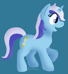 Size: 565x615 | Tagged: safe, artist:froutsuip, minuette, pony, unicorn, g4, blue background, cyan background, female, shading, simple background, solo, standing