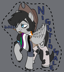 Size: 1425x1600 | Tagged: safe, artist:brainiac, oc, oc only, oc:nightingale, pegasus, pony, asexual pride flag, badge, con badge, harmonycon, ireland, male, pride, pride flag, solo, text