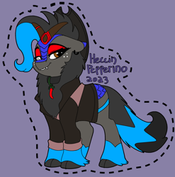 Size: 1674x1692 | Tagged: safe, artist:brainiac, oc, oc:heccin pepperino, kirin, badge, con badge, female, harmonycon, solo, text