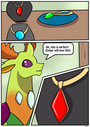 Size: 2480x3507 | Tagged: safe, artist:rex-equinox, thorax, changedling, changeling, comic:theo's gift, g4, changeling to human, comic, commission, dialogue, high res, jewelry, king thorax, necklace, speech bubble, transformation