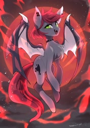 Size: 2894x4093 | Tagged: safe, artist:potetecyu_to, oc, oc only, oc:swaybat, bat pony, pony, bat pony oc, blood moon, chest fluff, commission, fangs, female, full moon, high res, looking at you, mare, moon, open mouth, open smile, smiling, smiling at you, solo