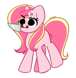 Size: 2905x2983 | Tagged: safe, artist:kittyrosie, oc, oc only, oc:rosa flame, pony, unicorn, grimcute, high res, horn, knife, mouth hold, simple background, solo, transparent background, unicorn oc