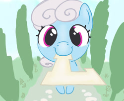 Size: 1280x1041 | Tagged: safe, artist:mandumustbasukanemen, linky, shoeshine, earth pony, pony, g4, alphabet, close-up, female, l (letter), letter l, looking at you, mare, meme, mouth hold, offering, perspective, smiling, smiling at you, solo, take the l