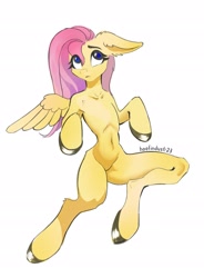 Size: 1829x2480 | Tagged: safe, artist:hoofindust, fluttershy, semi-anthro, g4, arm hooves, belly, belly button, hoof shoes, simple background, sketch, solo, white background, wings