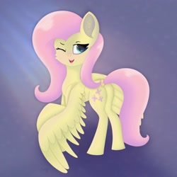 Size: 3291x3291 | Tagged: safe, artist:gaffy, fluttershy, pegasus, pony, g4, blushing, butt, female, high res, looking back, one eye closed, plot, solo, spread wings, wings, wink