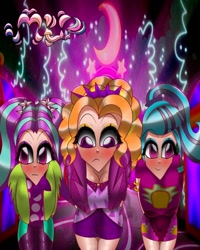 Size: 1080x1350 | Tagged: safe, artist:mlp-france-yt, adagio dazzle, aria blaze, sonata dusk, human, equestria girls, g4, blushing, disguise, disguised siren, female, humanized, trio