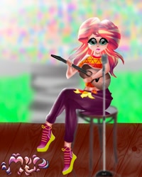 Size: 1080x1350 | Tagged: safe, artist:mlp-france-yt, sunset shimmer, human, g4, female, guitar, humanized, musical instrument, solo